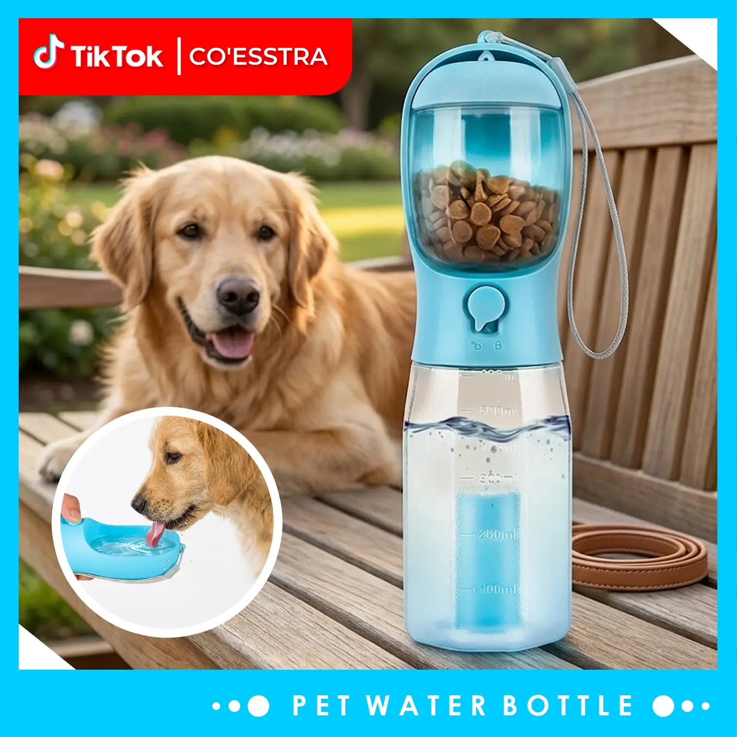 3In1 Pet Water Bottle - Portable 20Oz Leak Proof Container with Poop Bag Dispenser, Ideal for Travel, Hiking, and Outdoor Use