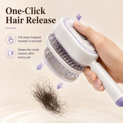 Electric Air Cushion Massage Comb with Self-Cleaning Anti-Tangle Features, Anti-Static Volume Enhancer for Dry and Frizzy Hair Care, Essential Oil-Free