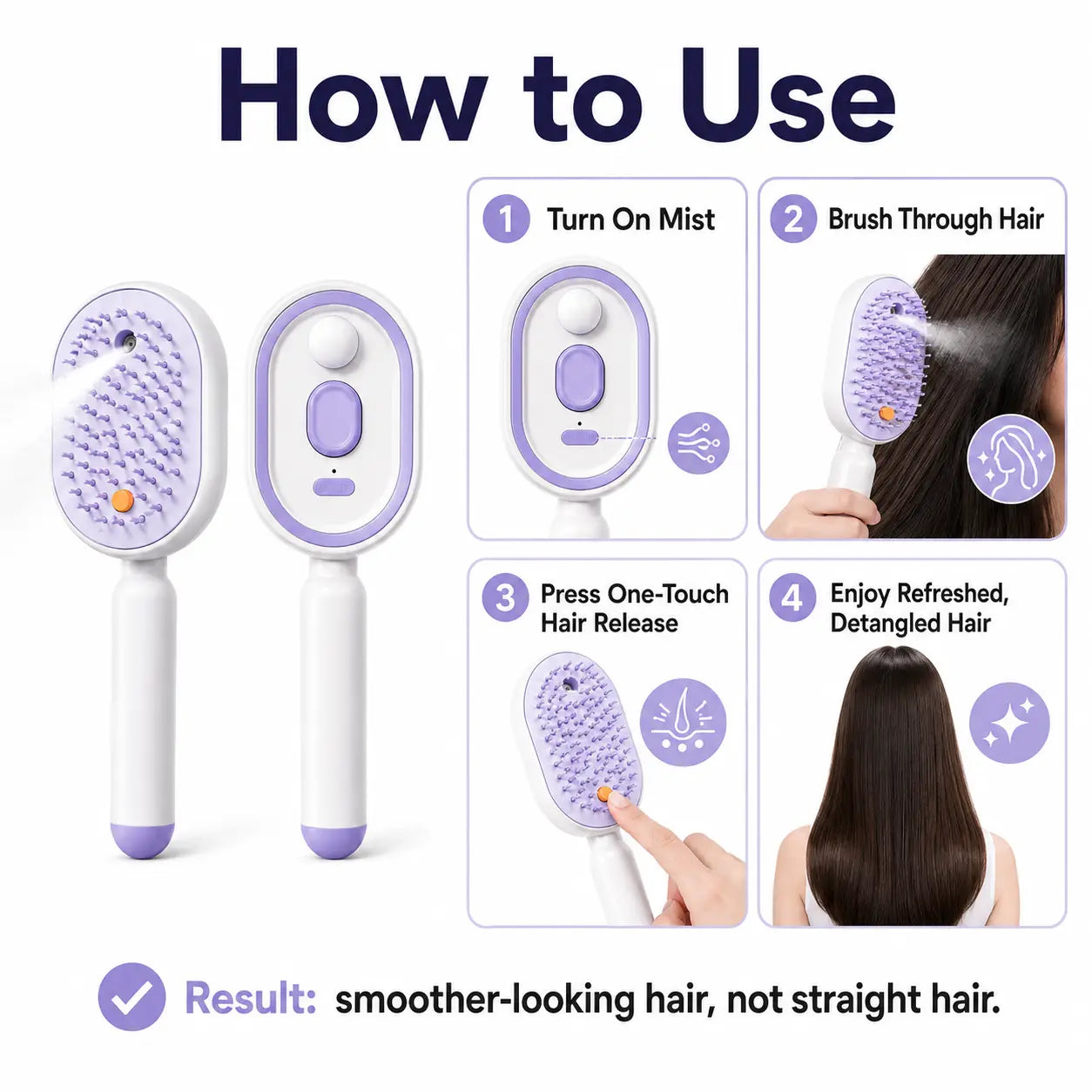 Electric Air Cushion Massage Comb with Self-Cleaning Anti-Tangle Features, Anti-Static Volume Enhancer for Dry and Frizzy Hair Care, Essential Oil-Free