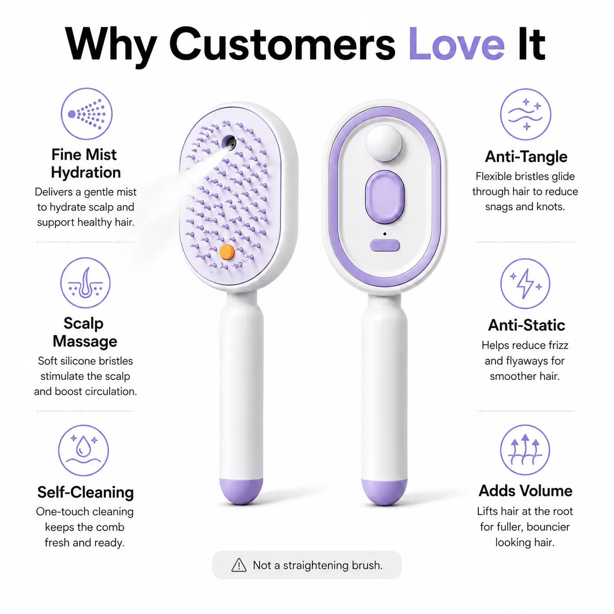 Electric Air Cushion Massage Comb with Self-Cleaning Anti-Tangle Features, Anti-Static Volume Enhancer for Dry and Frizzy Hair Care, Essential Oil-Free
