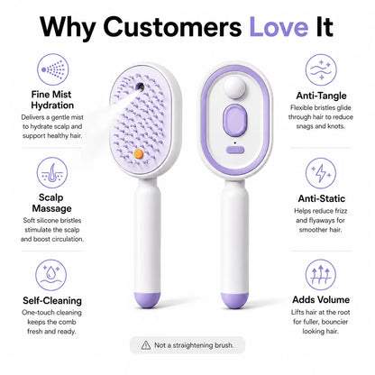 Electric Air Cushion Massage Comb with Self-Cleaning Anti-Tangle Features, Anti-Static Volume Enhancer for Dry and Frizzy Hair Care, Essential Oil-Free